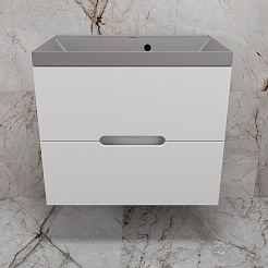 Style Line Тумба с кварцевой раковиной серый шелк Матис 70 подвесная белая матовая – фотография-2